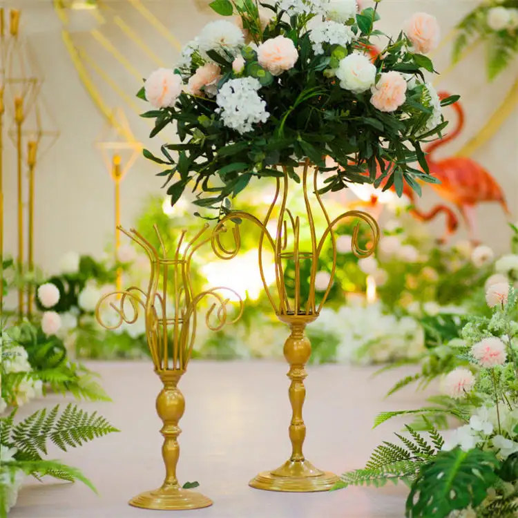 2022 baru gaya bunga berdiri emas logam besi meja tengah bunga berdiri dekorasi pernikahan