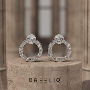 Boucles d'oreilles clous en or massif 14 carats avec diamants ronds, sertis pavé, design créoles ouvertes, bijoux fins élégants pour femmes - Product Image 1