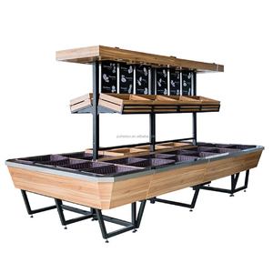 Dupla Face Supermercado Rack Light Duty Madeira Vegetais e Frutas Display Contador para Exibição Vegetal Refrigerado - Product Image 1