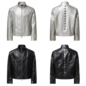 Giacca in Pelle Premium Ispirata al Metallo 'Silver Dragon Spine' per Uomo, Abbigliamento Streetwear Avant-Garde, Cappotto da Motociclista in Pelle PU - Product Image 2