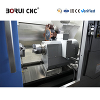 Torno CNC de bancada inclinada compacto de doble husillo BR570DSY con control Fanuc y recogedor de piezas para tornillos de implantes médicos de alto volumen