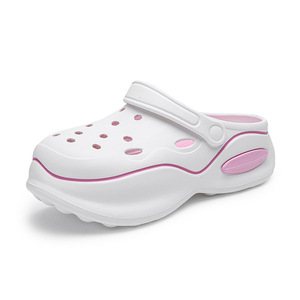 Sabots blancs unis avec bordure rose, semelle extérieure respirante en EVA, bout fermé, pantoufles décontractées pour toutes les saisons - Product Image 1