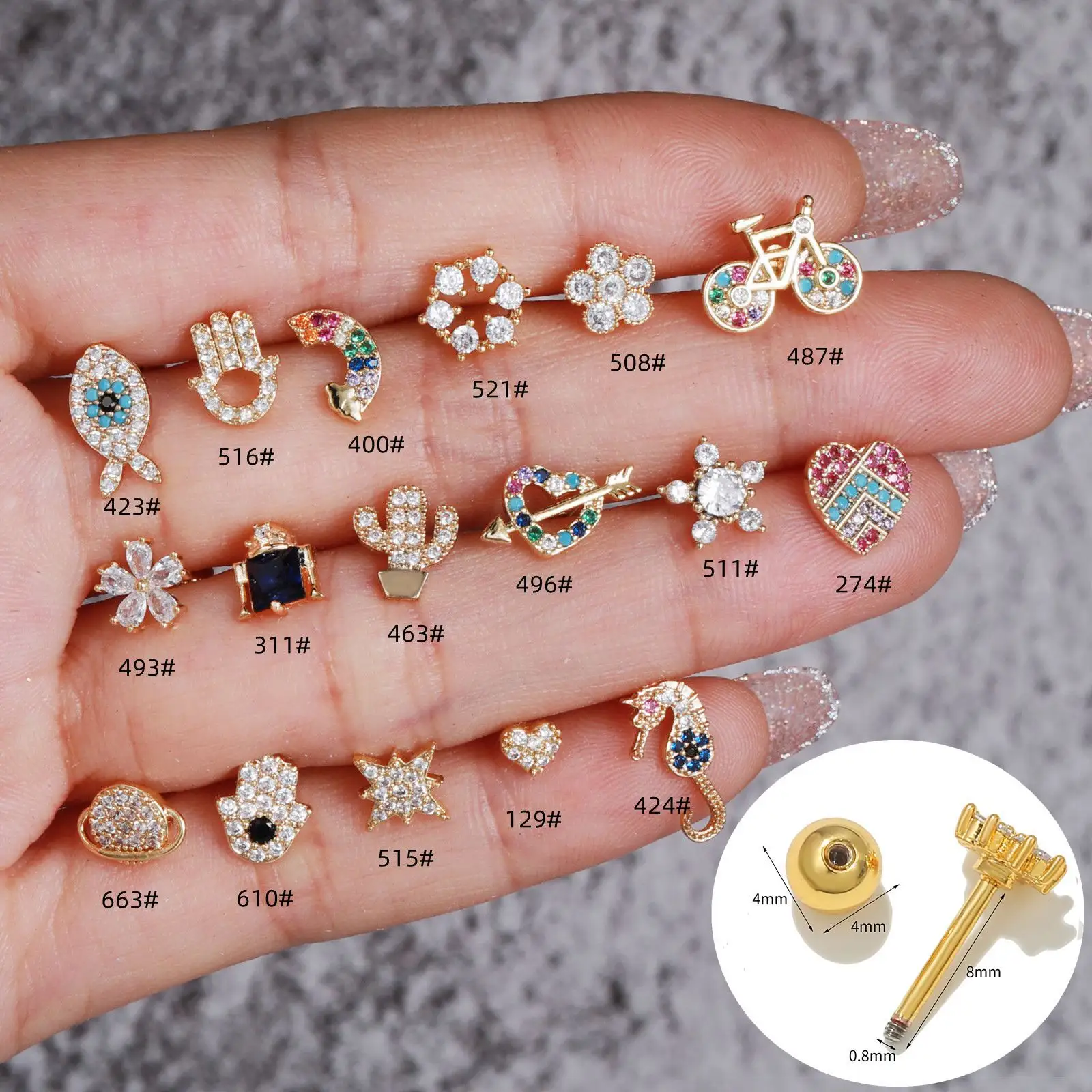 Trendy Vintage 18K Vergulde Messing Fiets Model Stud Oorbellen Rvs Staaf Piercing Schroef Ball Stud Earring Voor vrouwen