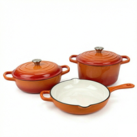Ensemble de casseroles en fonte émaillée 3 pièces, compatible four, comprenant une poêle, des marmites à soupe et à bouillon, pour cuisinières à induction et à gaz