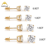 Goldleaf 14 Ayar Altın 0.5CT-2CT IGI DEF VVS1 Beyaz Şeffaf Kesim Laboratuvarda Yetiştirilmiş Elmas Çivili Küpeler Unisex Düğün Partisi Hediye Takı