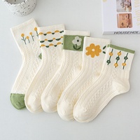 Chaussettes d'hiver en tricot à imprimé floral JLY pour femmes, mi-mollet, respirantes, mignonnes, chaudes, décontractées, vente en gros