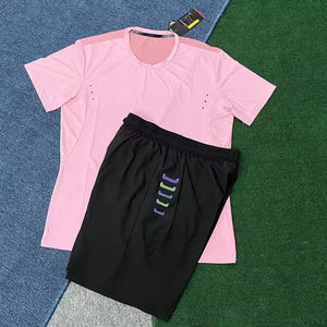 夏メンズ 2 ピース スポーツ セット ポリエステル ランニング & ワークアウト Tシャツ ショーツ 軽量 アクティブウェア ジム フィットネス サッカー ジャージ - Product Image 5