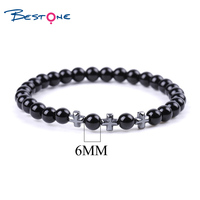 Bracelet intelligent Bestone en verre noir avec pendentif croix, bracelet de couple, bijoux, bracelet élastique pour l'amour à distance avec fonction tactile