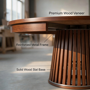 Tavolo da Pranzo di Lusso in <span class=keywords><strong>Legno</strong></span> Allungabile da Rotondo a Ovale con Base a Colonna Scanalata, Set di Mobili da Cucina Moderni e Minimalisti con 4 Sedie, 6 Posti - Product Image 4