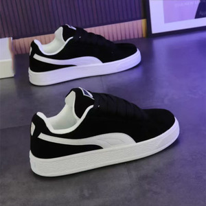 Black Faux Suede <b>Court</b> Sneakers Lace-up <b>Round</b> <b>Toe</b> Breathable EVA Midsole Rubber Outsole All Seasons PUMAS - Product Image 3