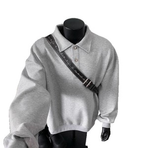Sudadera de Cuello Polo Gris para Hombre, Manga Larga, Color Sólido, Capa Base, Ropa Casual de Primavera y Otoño, Corte Juvenil, Tallas M, L, XL, 2XL, 3XL - Product Image 5