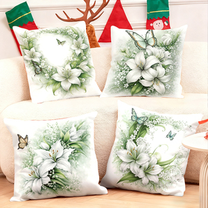 Elegant white lily and butterfly patterned throw pillows for cozy living room decor - Product Image 1