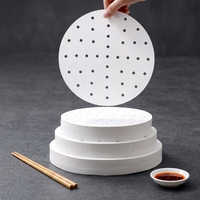 Papier sulfurisé perforé pour cuiseur vapeur en bambou, antiadhésif, qualité alimentaire, rond, 6, 8, 10 pouces, pour friteuse à air, logo personnalisé, OEM, sans PFAS, certifié FSC
