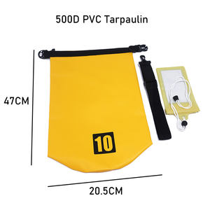 Stampato su misura 500D PVC leggero 10L capacità Roll Top Dry Wet Bag giallo portatile spiaggia all'aperto campeggio moda oceano Pack - Product Image 3