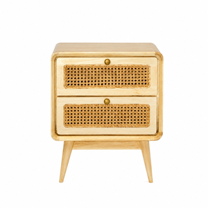 Mesa de Noche Nórdica Moderna de Mediados de Siglo, de Madera Maciza, con 2 Cajones, Mueble de Dormitorio para el Hogar y Hoteles - Product Image 1