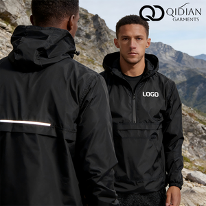 Custom Waterproof Spring Outdoor Bomber Jacket Half Zipper Hood Polyester <strong>Nylon</strong> Eco-Friendly Breathable Casual <strong>Mens</strong> Factory OEM - Product Image 2