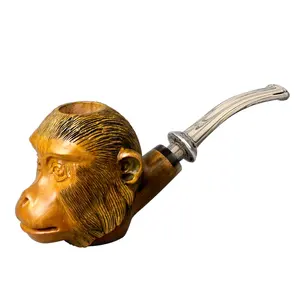 MUXIANG customized monkey shape retail modern briar wood smoking pipe with cumberland mouthpiece