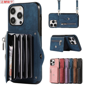Étui de téléphone portefeuille en cuir de style professionnel de luxe avec poignet et longue bandoulière pour iPhone 15 14 <span class=keywords><strong>Pro</strong></span> Max étui de téléphone avec support - Product Image 2