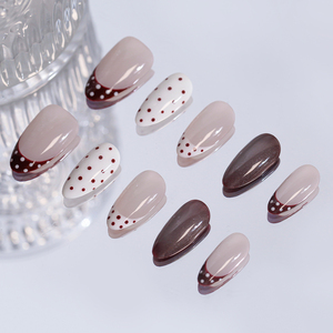 Nuevo personalizado <span class=keywords><strong>lunares</strong></span> ojo de gato francés hecho a mano acrílico cubierta completa <span class=keywords><strong>uñas</strong></span> a presión <span class=keywords><strong>uñas</strong></span> postizas al por mayor Stick-On Finger Nails Art - Product Image 2