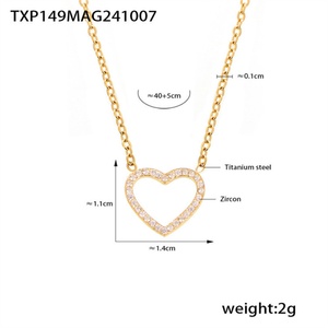 Ensemble de bijoux délicats pour femmes, collier et bracelet en acier inoxydable plaqué or avec pendentif cœur en zircon - Product Image 5