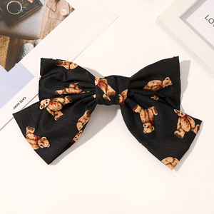 2024 nuovo disegno stampa Bear Hair fiocco nastro di seta fermacravata di alta qualità molletta per capelli da ragazza - Product Image 5