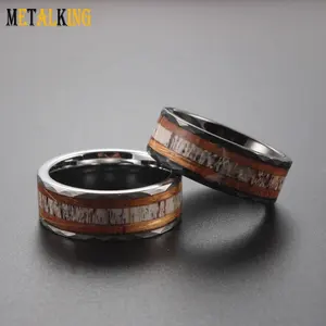 New Design Faceted Edge Tungsten Carbide Ring with Whiskey Barrel Wood and Antler Inlay