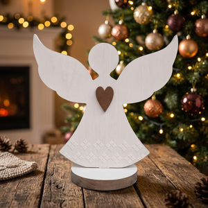 Figurine d'ange de Noël en bois, ornement de fête, découpe en forme de cœur, décoration de table, décoration de la maison - Product Image 3