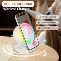Chargeur sans fil magnétique multifonctionnel avec haut-parleur Bluetooth, veilleuse LED à intensité réglable pour la décoration de la maison, chambre, bureau, cadeau