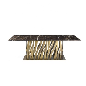 Meubles de maison en marbre de <span class=keywords><strong>haute</strong></span> qualité, 15 pièces, base rectangulaire en acier inoxydable, <span class=keywords><strong>table</strong></span> de salle à manger - Product Image 3