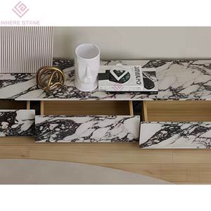 高級Calacatta Viola大理石テレビスタンドキャビネット収納天然石エンターテインメントコンソールリビングルーム用 - Product Image 6