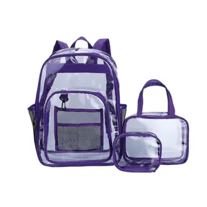 Ücretsiz örnek özel Logo su geçirmez bayanlar temizle PVC kitap çanta seyahat şeffaf taşınabilir kız çocuk okul çantası sırt çantası