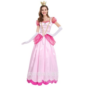 Costume de princesse rose pour femmes, robe de cosplay avec couronne et gants, tenue de fête sur scène - Product Image 1