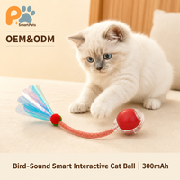 Mainan Kucing Capung Berbunyi Kicau Burung dengan Tali, Bola Hewan Peliharaan Bercahaya Otomatis, Gel Silikon, Baterai 300mAh dengan Papan Pelindung