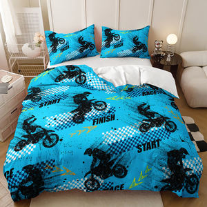 Juego de Funda de Edredón Suave con Diseño de Motocicleta Azul para Niños y Niñas, Tamaño Queen - Product Image 1