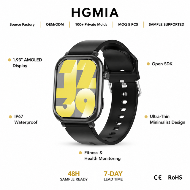 2026 1.93-inch AMOLED Thin Minimalist Men's Smartwatch SDK IP67 Waterproof Fitness Health Monitor with RDFit App Alloy Band
