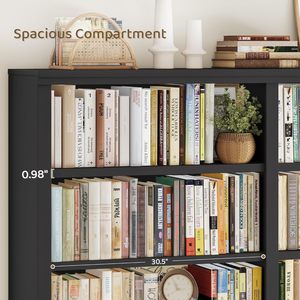 Étagères ouvertes modernes noires, étagères de rangement en bois naturel, 6 étages, 12 étagères de présentation, salon, bureau familial, bibliothèque - Product Image 5