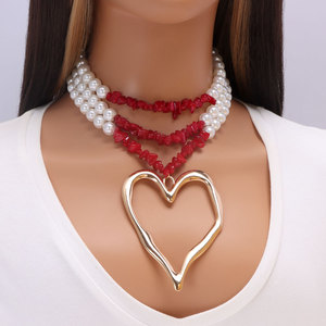 Collar con Colgante de Corazón de Perlas de Imitación de Varias Capas, Gargantilla de Fiesta para Mujer, Diseño Asimétrico, Origen Yiwu, Modelo X744 - Product Image 1
