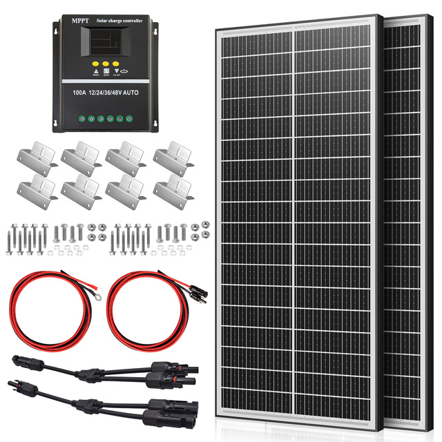 Off-Grid RV Solar Panel Power Energy System Kit 12v 24v 48v Lithium Ion Batteries MPPT Controller for Caravan RV Outdoor Use