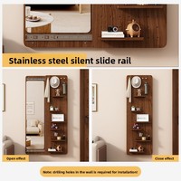 Miroir mural coulissant avec rangement perforé, miroir pleine longueur dissimulant l'intimité, organisateur de vêtements en bois minimaliste