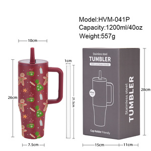 40oz Stainless Steel Tumbler Christmas Vacuum Insulated <b>Cup</b> with <b>Lid</b> <b>Straw</b> Handle Leak Proof for Travel Car - Product Image 5