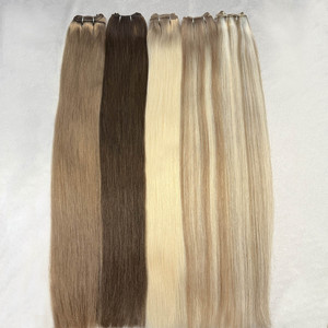 <b>Top</b> Grade Raw Virgin Slavic Human Hair Weft Double Drawn European Weft Hair Extensions Wholesale Bayalage Color Silk Straight - Product Image 4