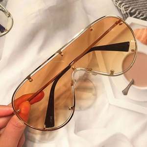 Gafas de Sol Extra Grandes con Forma de Escudo Retro de Moda para Mujer, UV400, Montura Metálica, Gafas de Sol de una Pieza 2021 - Product Image 4