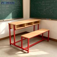 Banc d'école, mobilier scolaire, bureau et chaise pour étudiants, table-banc avec pieds en métal rouge pour salles de classe et centres de formation