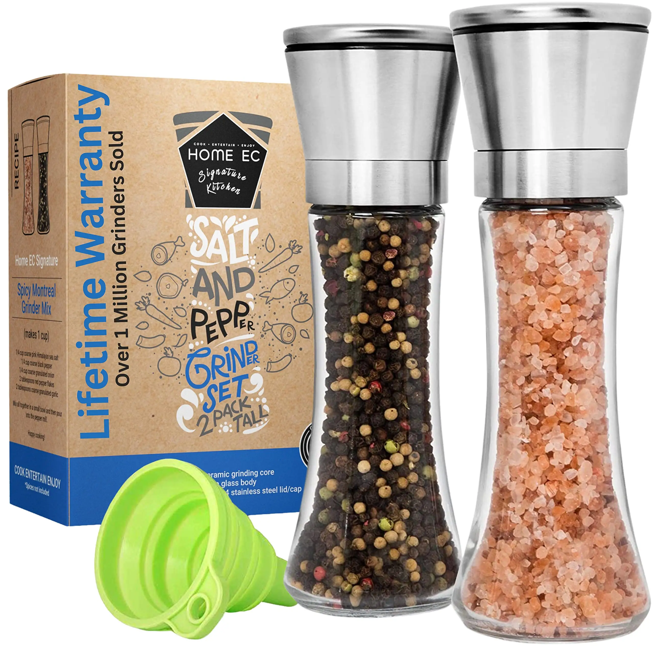 Original Salt Pepper Grinder Set Acessórios Cozinha Ajustável Sea Salt Mill Aço Inoxidável Vidro Pimenta Sal Shakers Pepper