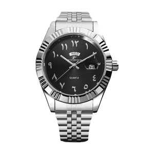 <span class=keywords><strong>Montre</strong></span> à quartz pour <span class=keywords><strong>homme</strong></span> en vente directe avec cadran noir luminescent, chiffres arabes simples, <span class=keywords><strong>montre</strong></span> de <span class=keywords><strong>luxe</strong></span> en acier inoxydable - Product Image 1