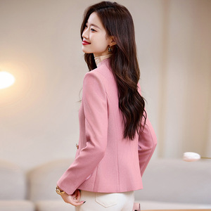 Women's Short Blazer Apricot Color Solid Polyester Anti-Wrinkle Professional Formal Wear Petite Fit Autumn Winter 2024 - Product Image 3
