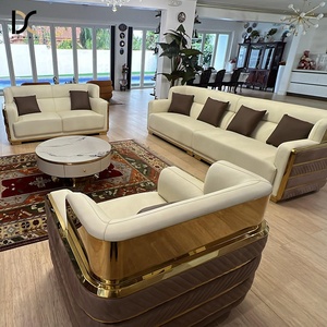 Ensemble de canapés de luxe en cuir véritable pour villa, 7 places, meubles de salon, 3 pièces pour petit espace - Product Image 1
