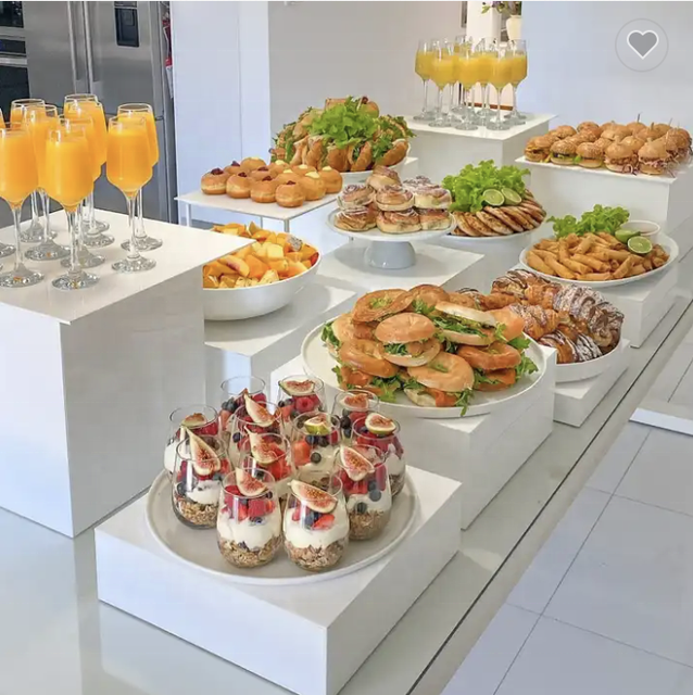 Xinkeda  5 Sided Acrylic Cake Stand White Acrylic Risers Acrylic Display Food Riser square Buffet Riser