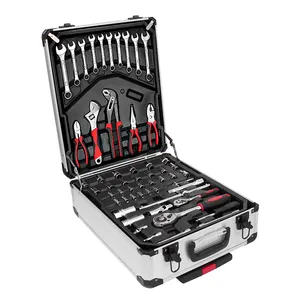 187 PCS Estuche enmarcado de aluminio Maleta portátil Kit de herramientas Kit de reparación de automóviles Kit de herramientas para el hogar cromado (llave de doble cabeza)