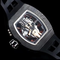 Montre automatique squelette de haute précision, étanche, multifonction, tourbillon, en fibre de carbone noire et or rose, avec cadran à signes du zodiaque